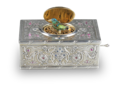 Antique Silver, Pearl, Garnet and Aquamarine transparently-mounted set singing bird box, by Raymy