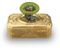 Antique silver-gilt and pictorial enamel Fusee singing bird box, with melodic notational birdsong, by Charles Bruguier