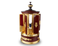 A contemporary maroon lacquer and metal gilt singing bird cigar dispenser carousel, by Reuge