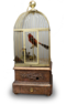 Antique double singing birds-in-cage with hungry chicks in nest, by Bontems