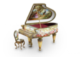 A large vintage Viennese enamel and gilt metal musical grand piano with chair