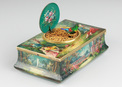 Antique silver gilt and finely painted sarcophagus-form wooden singing bird box, by E. Flajoulot