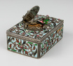 Silver and cloisonne enamel, garnet, pearl and aquamarine-set singing bird box