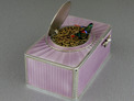 Silver and full lilac radial guilloche enamel singing bird box