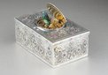 Antique Silver, Pearl, Garnet and Aquamarine transparently-mounted set singing bird box, by Raymy