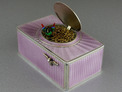 Silver and full lilac radial guilloche enamel singing bird box