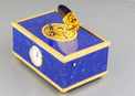 Lapis-lazuli enamelled and gilt musical timepiece alarm-actuated singing bird box, by Reuge