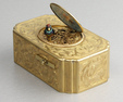 Antique gilt metal and pictorial enamel singing bird box, by John Manger