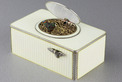  Silver and full cream guilloche enamel singing bird box