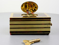 Vintage gilt metal and faux tortoiseshell inset singing bird box, by Eschle