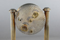 Vintage silver-gilt, guilloche lilac enamel and pictorial enamel timepiece alarm-actuated singing bird box, by C. H. Marguerat
