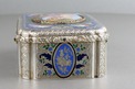 Antique silver-gilt, tri-tone enamel and pictorial enamel singing bird box, by Jacques Bruguier