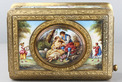 Tooled gilt bronze and enamel singing bird box