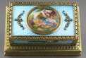 Powder blue guilloche and pictorial enamel singing bird box casket, by C. H. Marguerat