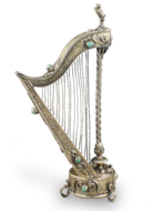 Antique Silver-gilt and mottled green agate mounted musical harp