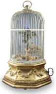 Antique Hexagonal-profile large single singing bird-in-cage, by Phallibois