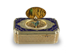 An exceptional exhibition gold, enamel and pictorial enamel Fusee singing bird box, by Jacques Bruguier