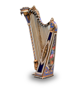 Gold, diamond, enamel and split seed pearl musical harp, by Bessiere & Schneider