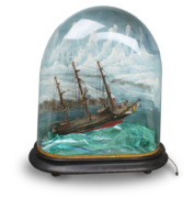 A large classic rocking ship musical automaton under painted glass dome