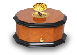 An exclusive and contempary decagonal singing bird card box, by Reuge