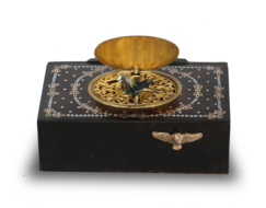 Antique inlaid mottled tortoiseshell and pictorial enamel singing bird box