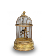 Antique small single singing bird-in-cage, by Bontems