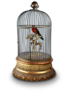 Antique large single singing bird-in-cage, by Jean Phalibois