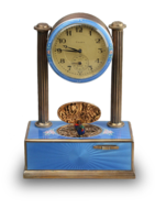 Vintage silver-gilt, guilloche and pictorial enamel timepiece alarm-actuated singing bird, by C. H. Marguerat