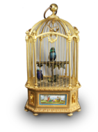 Museum-standard ormolu-bronze and Sevres-plaques double singing birds-in-cage, by Bontems