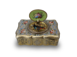 Antique Charles Bruguier singing bird box, fusee movement, silver gilt and enamel case