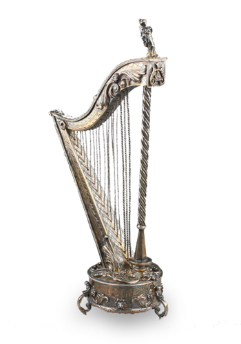 Antique Silver-gilt and amethyst mounted musical harp