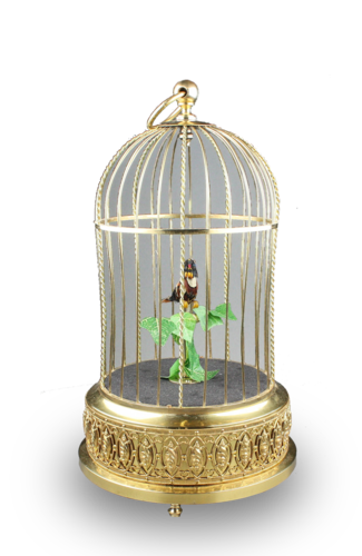 Small single singing bird-in-cage, by Karl Griesbaum