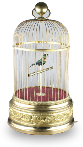 Large antique single singing bird-in-cage, by Bontems