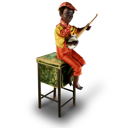 A very rare and fine antique black boy banjo player musical automaton, by Gustave Vichy