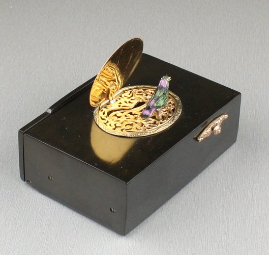 Antique Composition tortoiseshell and gilt metal singing bird box