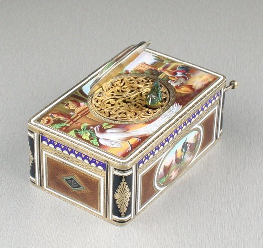 Silver-gilt and pictorial enamel singing bird box, by Karl Griesbaum