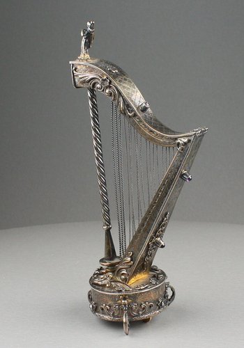 Antique Silver-gilt and amethyst mounted musical harp