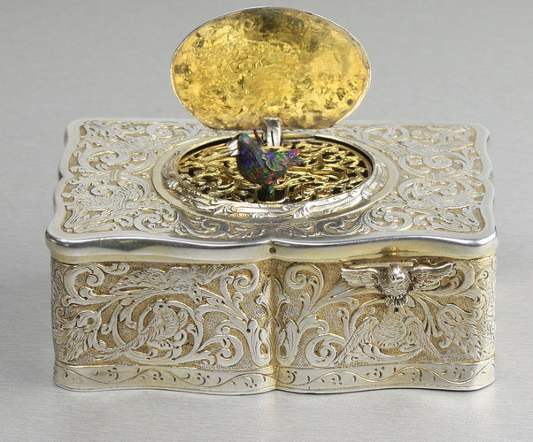 Silver-gilt singing bird box, by Karl Griesbaum