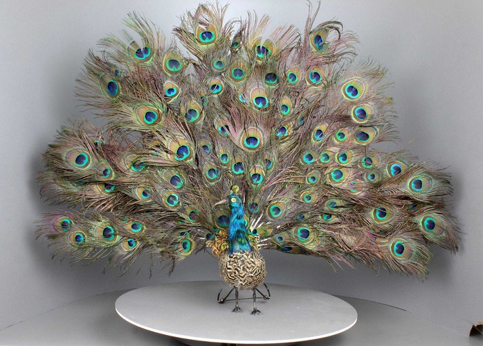 Antique life-size walking and fantail-displaying Peacock automaton, by Roullet & Decamps,