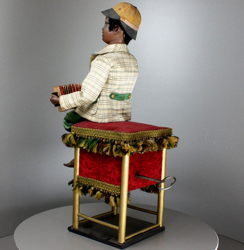 Antique black accordion player musical automaton, by Gustave Vichy