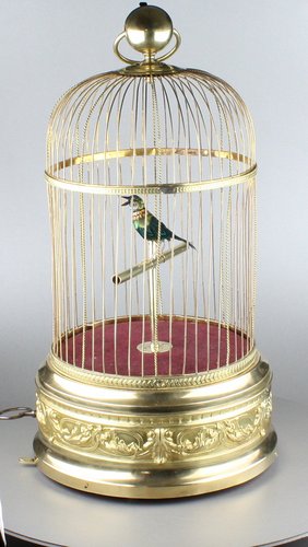 Large antique single singing bird-in-cage, by Bontems