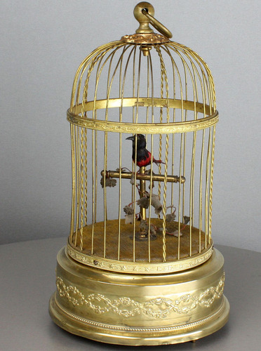 A small singing bird-in-cage, by Bontems