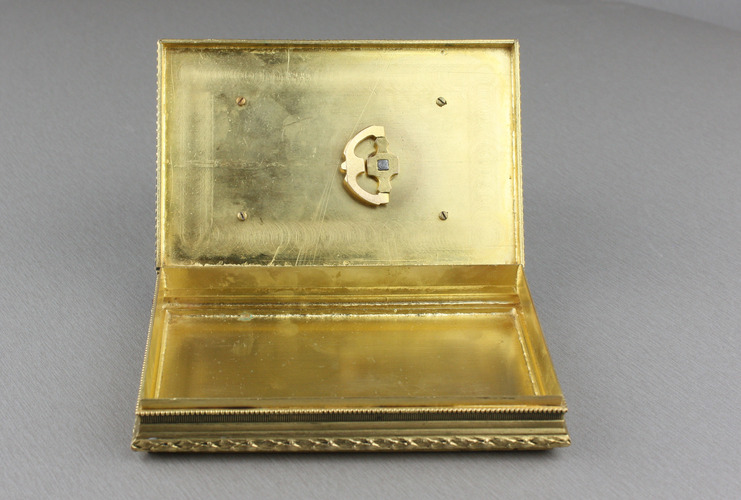 Powder blue guilloche and pictorial enamel singing bird box casket, by C. H. Marguerat