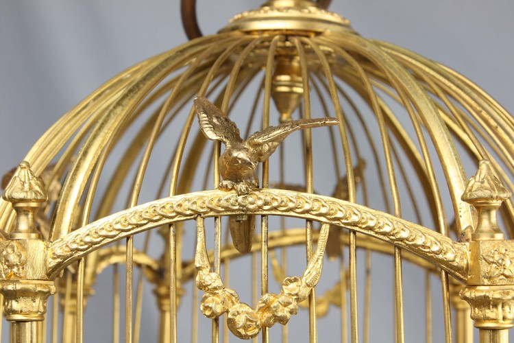 Museum-standard ormolu-bronze and Sevres-plaques double singing birds-in-cage, by Bontems