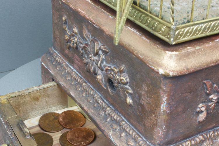 Antique double singing birds-in-cage with hungry chicks in nest, by Bontems