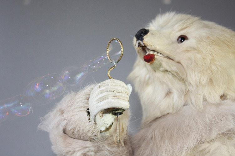 Very rare antique polar bear bubble-blowing automaton, by Roullet & Decamps