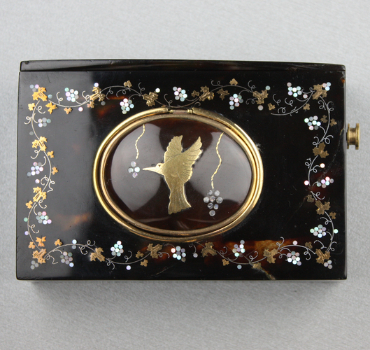 Antique Tortoiseshell and mother-of-pearl inlaid singing bird box